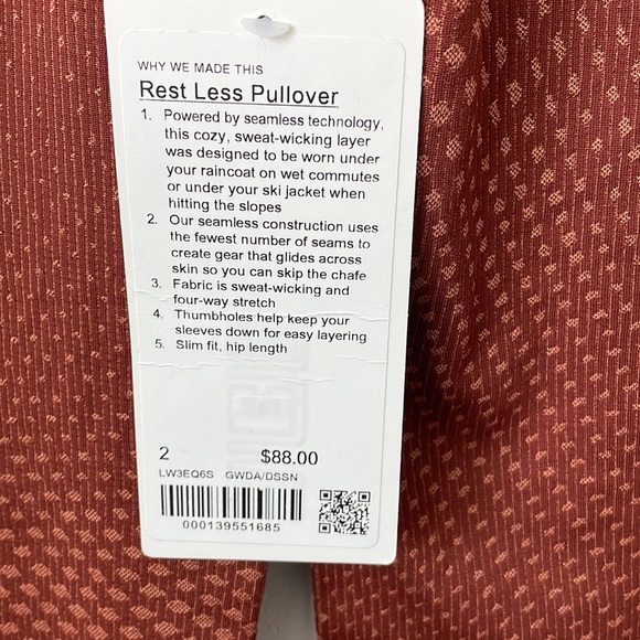 NWT Lululemon Rest Less Pullover Grid Warp Date Brown / Desert Sun Size 2 - Picture 3 of 10